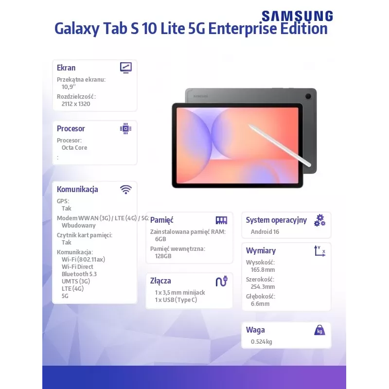 Tablet Galaxy Tab S 10 Lite X400EE 10,9 pulgadas 5G 6/128GB Enterprise Edition gris
