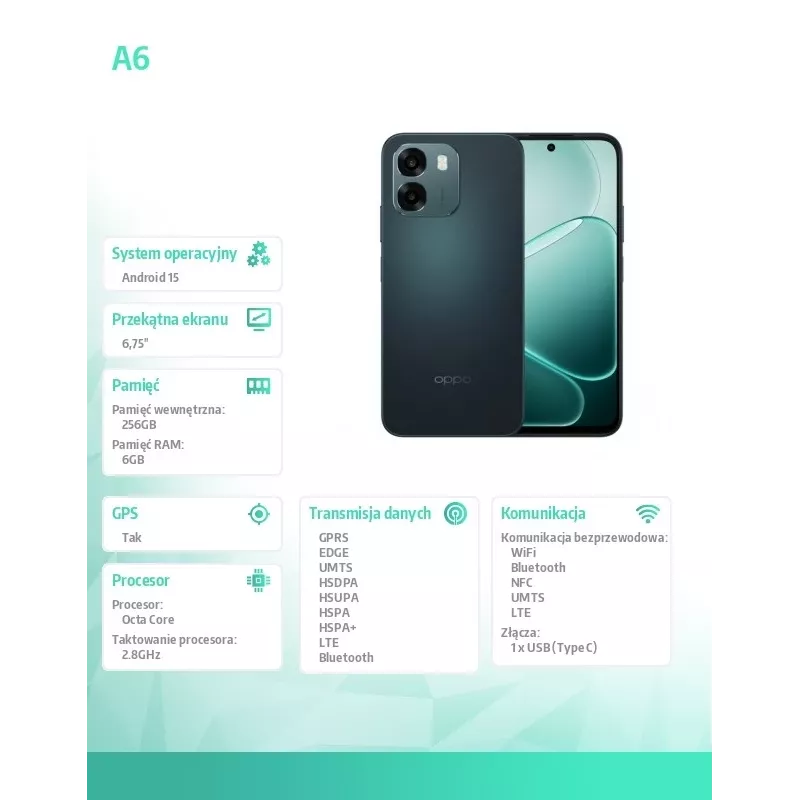 Oppo SMARTPHONE A6 6.75 – teléfono móvil – 256 GB