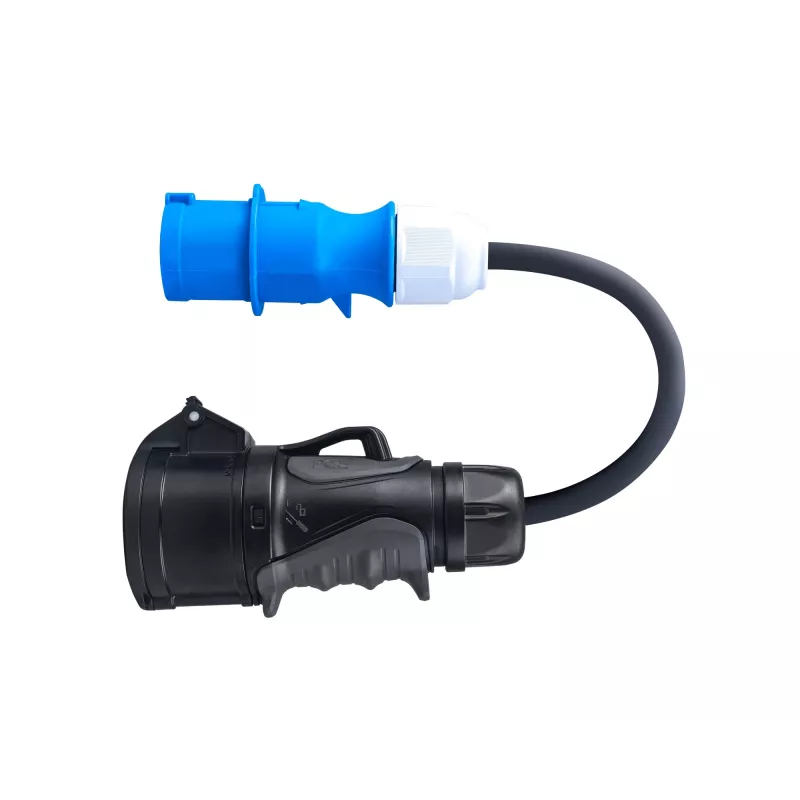Adaptador de conector hembra CEE rojo 16A 400V de 5 polos a CEE azul 16A 230V 3P
