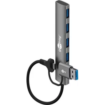 Goobay hub USB 4 puertos 2en1 slim, 5 Gbit/s (79149)