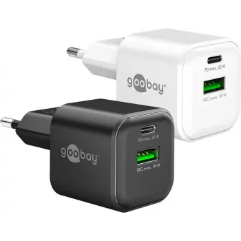 Goobay Cargador rápido dual 20 W USB-C PD GaN Nano negro (79620)