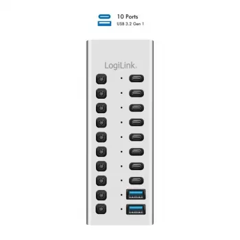 Hub USB3.2 Gen1 10 puertos USB-A/C, interruptor de encendido/apagado