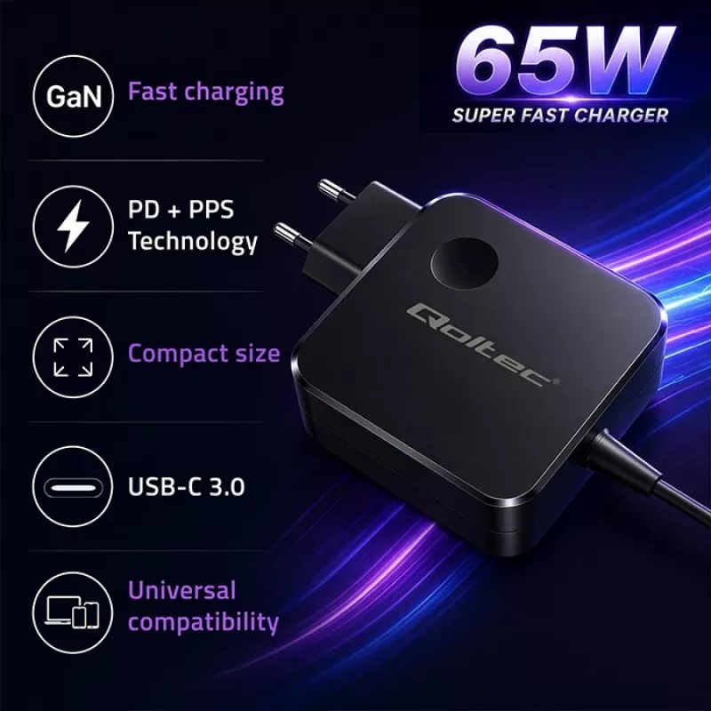 Cargador GaN 65W USB C PD PPS 5V 21V 3A 3.25A