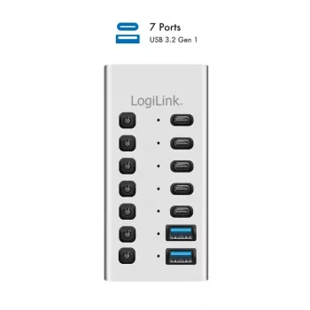 Hub USB 3.2 Gen1 7 puertos USB-A/C, interruptor de encendido/apagado