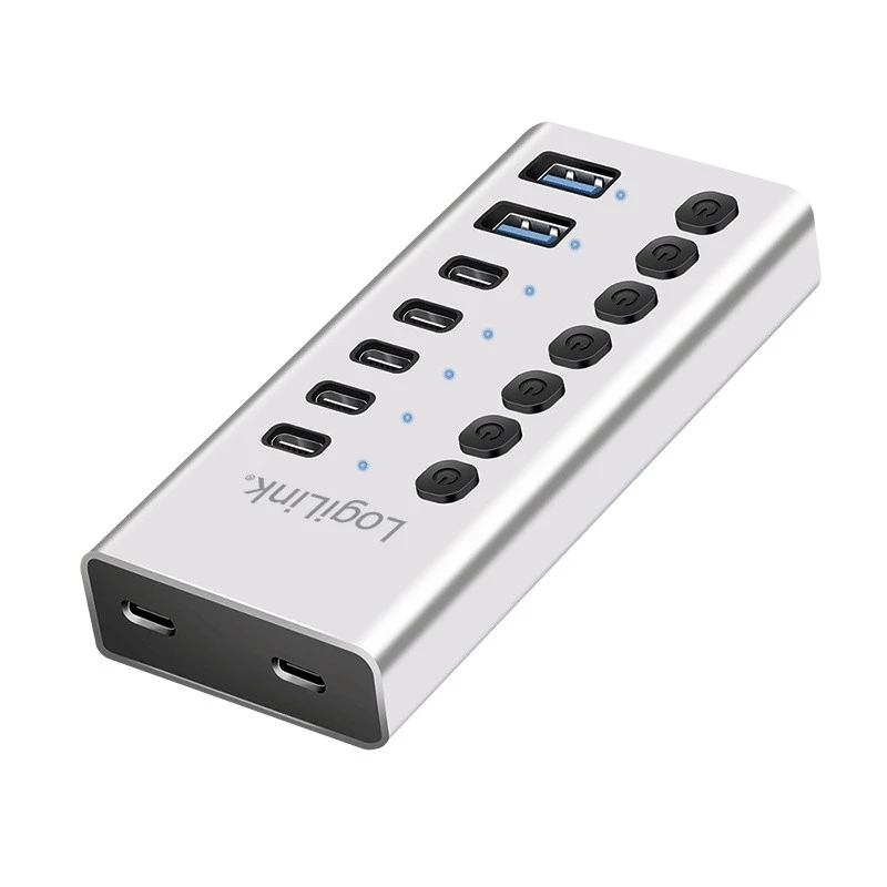 Hub USB 3.2 Gen1 7 puertos USB-A/C, interruptor de encendido/apagado