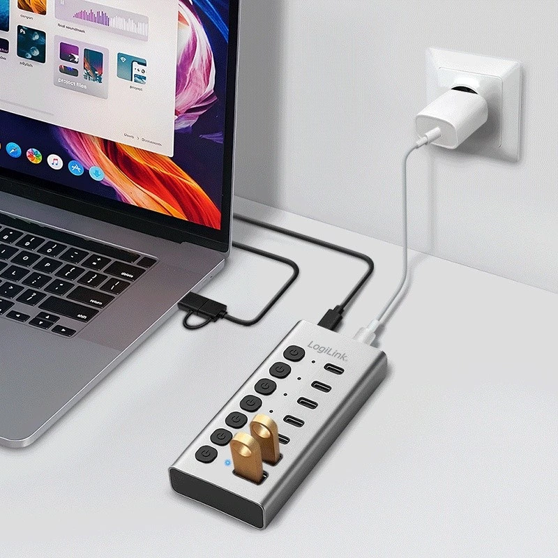 Hub USB 3.2 Gen1 7 puertos USB-A/C, interruptor de encendido/apagado