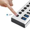 Hub USB 3.2 Gen1 7 puertos USB-A/C, interruptor de encendido/apagado
