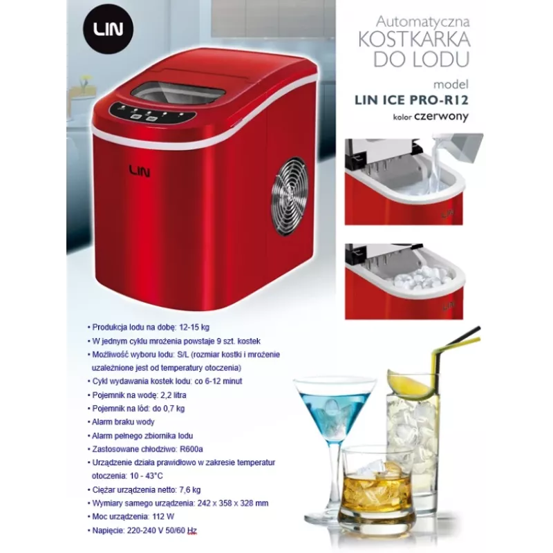 Máquina de hielo portátil LIN ICE PRO-R12 roja