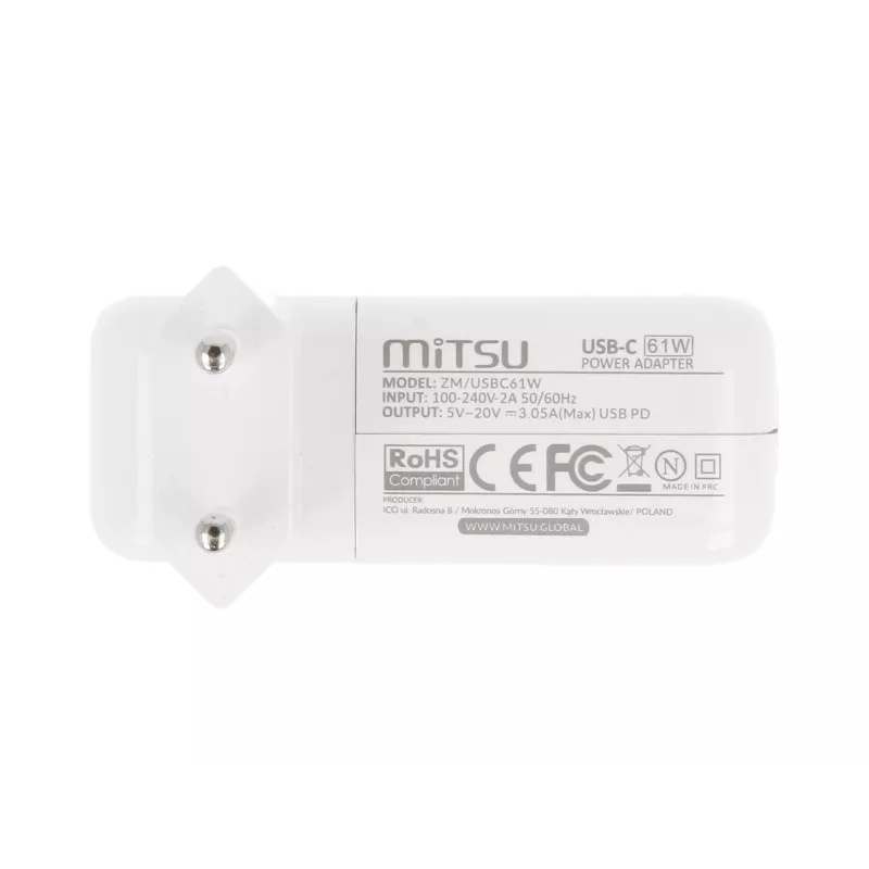 Fuente de alimentación para portátil 61W USB-C 5V-9V-12V-15V-20V-20,3V/3A PD