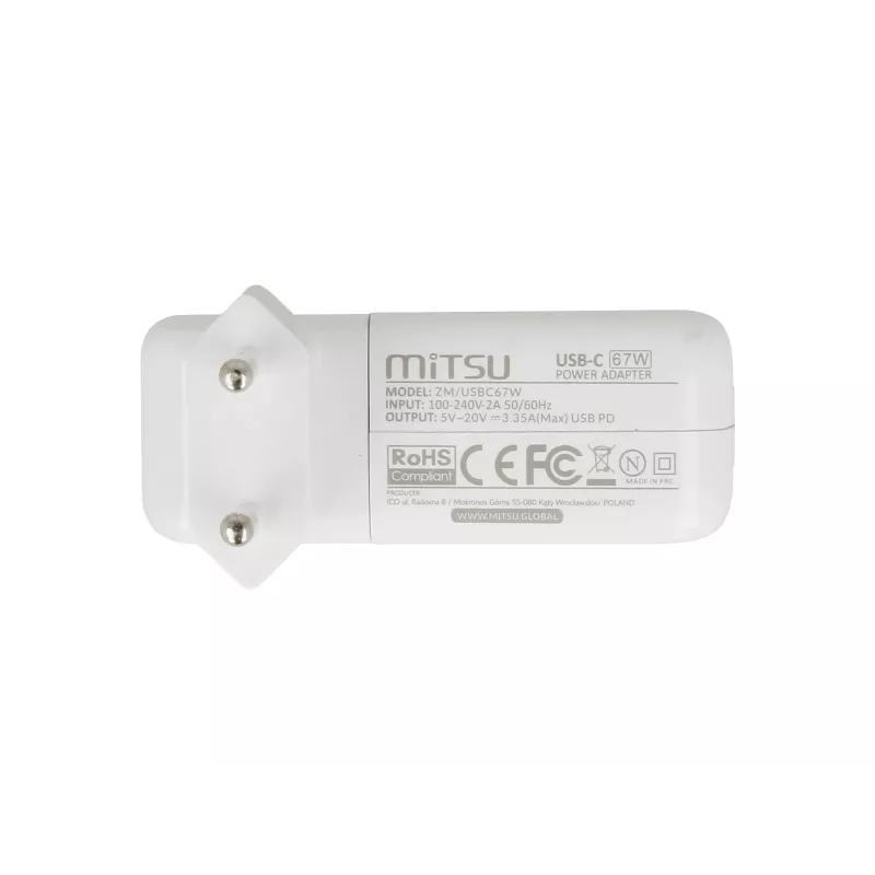 Fuente de alimentación para portátil 67W USB-C 5V-9V-12V-15V/3A, 20V/3.35A PD