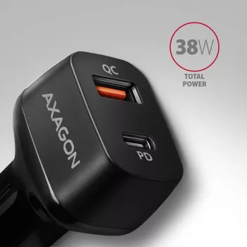 Cargador de coche AXAGON PWC-PQ38 38W 2x puerto USB-A+C