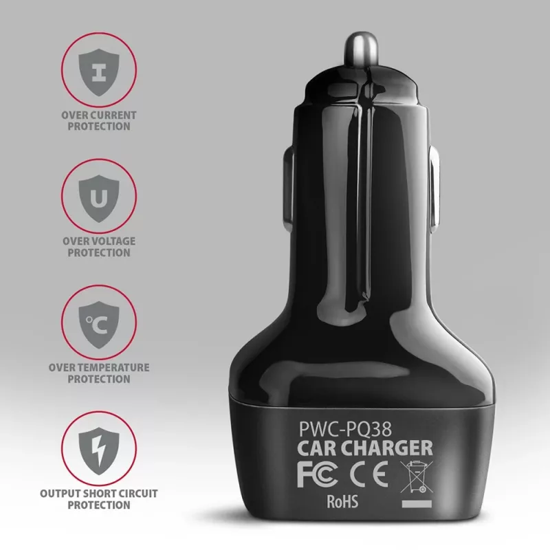 Cargador de coche AXAGON PWC-PQ38 38W 2x puerto USB-A+C