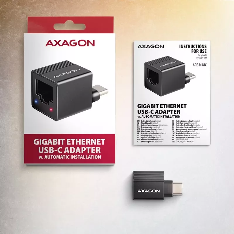 AXAGON ADE-MINIC USB-C 3.2 Gen 1 Mini adaptador Gigabit Ethernet, negro