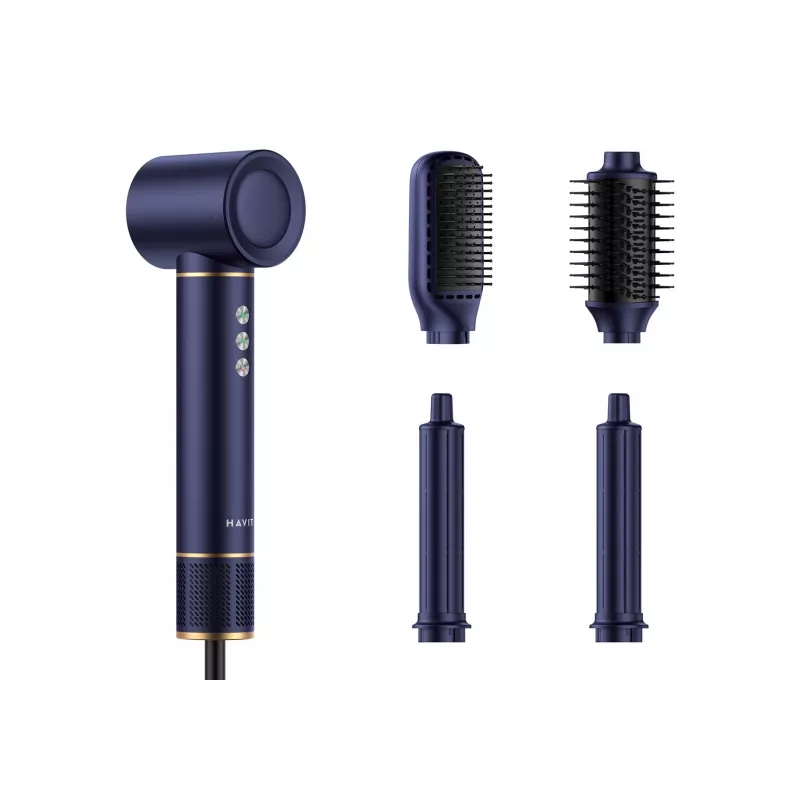 Cepillo de aire multistyler Havit HD634-EU, 1300 W, 4 accesorios, azul