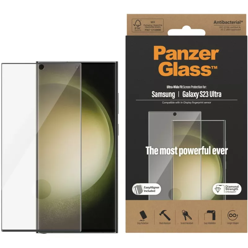 Protector de pantalla PanzerGlass Ultra-Wide Fit Sam S23 Ultra S918 7317 con aplicador