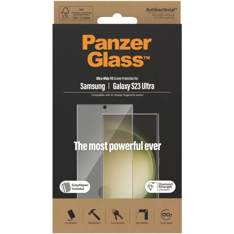 Protector de pantalla PanzerGlass Ultra-Wide Fit Sam S23 Ultra S918 7317 con aplicador