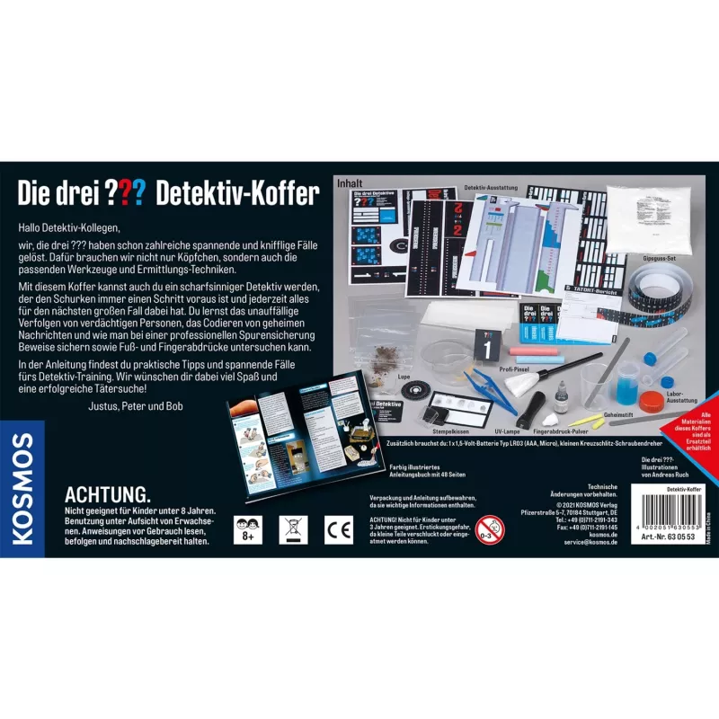 Die drei ??? Maletín de detective, sets de detective equipamiento completo para jóvenes detectives