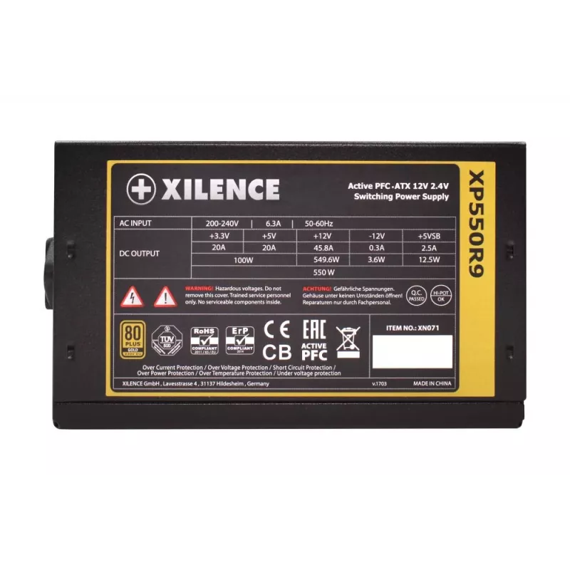 Fuente de alimentación | XILENCE | 550 vatios | Eficiencia 80 PLUS GOLD | PFC Activo | XN071