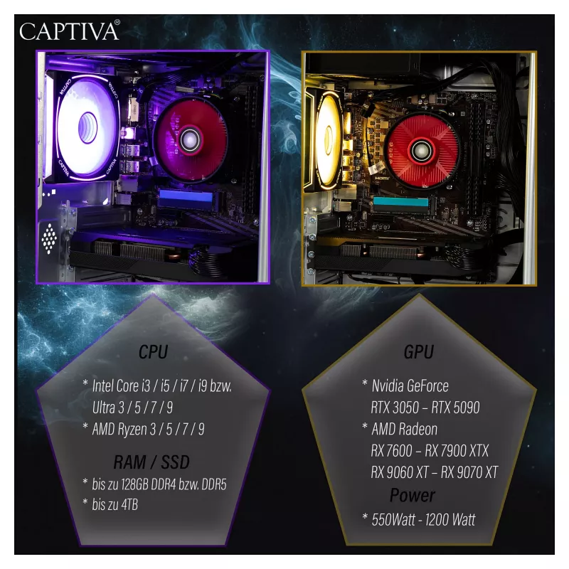 Captiva Advanced Gaming R98-206 PC de sobremesa AMD Ryzen 7 5700X, 32GB RAM, 1TB M.2 SSD, Nvidia GeForce RTX 5060, Wi-Fi 6, Windows 11 (98206)