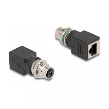 Adaptador Delock M12 X-coded 8 Pin conector hembra a conector hembra RJ45 recto