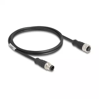 Delock Cable M12 D-codificado 4 pines conector macho a conector hembra PVC 1 m