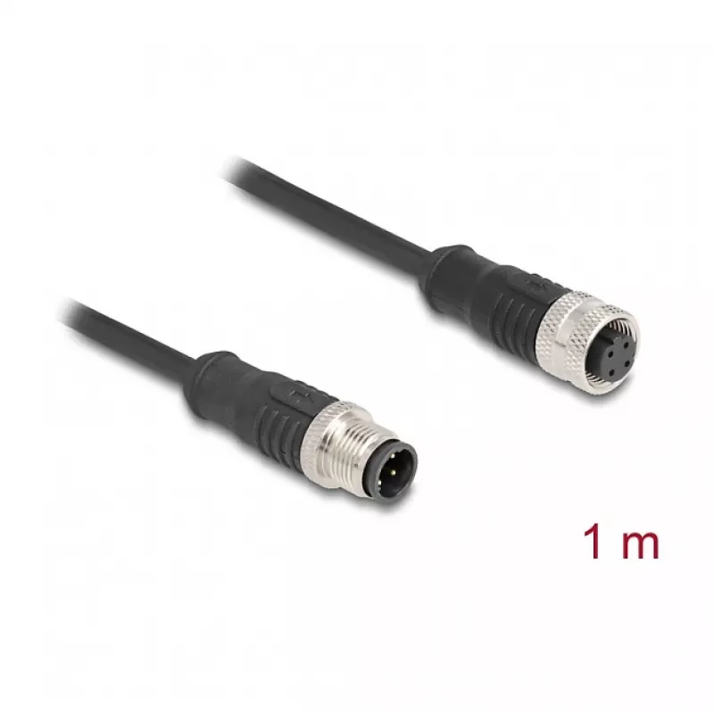 Delock Cable M12 D-codificado 4 pines conector macho a conector hembra PVC 1 m