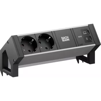 BACHMANN DESK2 ALU Negro 2xCEE7/3, 1xUSB C/C 65W L=0,2m (BM0022046)