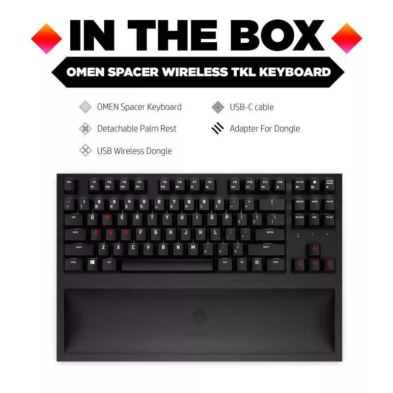 HP OMEN Spacer teclado inalámbrico TKL, tamaño completo (100 %), inalámbrico, RF inalámbrico, mecánico, negro