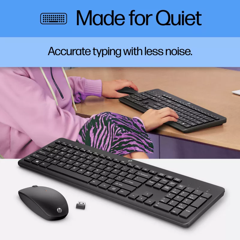 HP 230 conjunto inalámbrico de ratón y teclado, tamaño completo, inalámbrico, RF inalámbrico, membrana, negro, ratón incluido