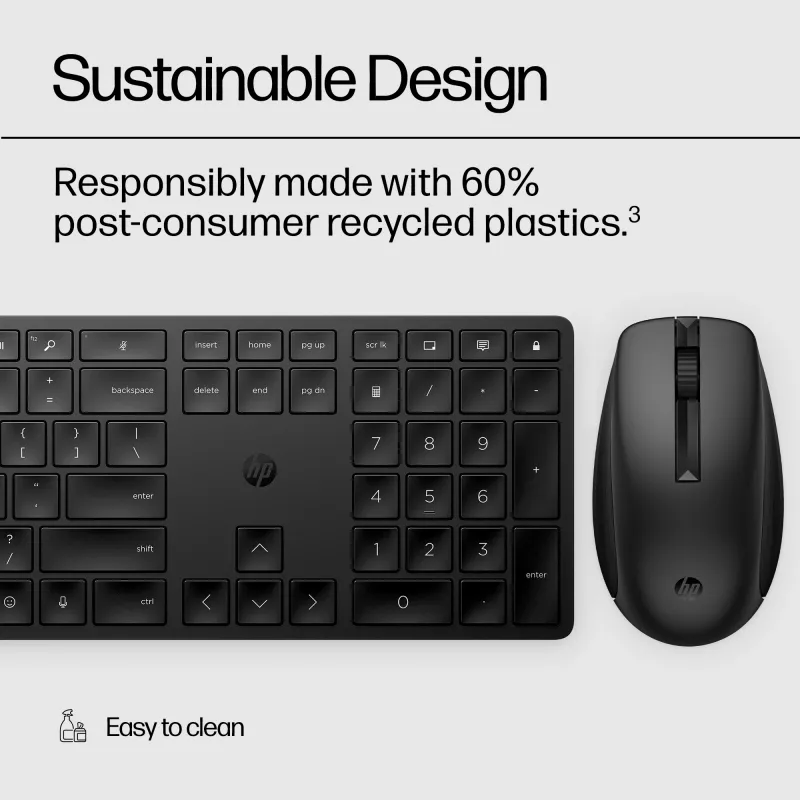 HP 650 Conjunto de teclado y ratón inalámbrico, tamaño completo (100%), inalámbrico, RF inalámbrico, membrana, negro, ratón incluido