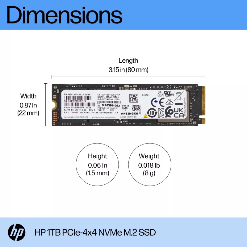 HP 1TB PCIe-4x4 NVMe unidad de estado sólido, 1 TB, M.2