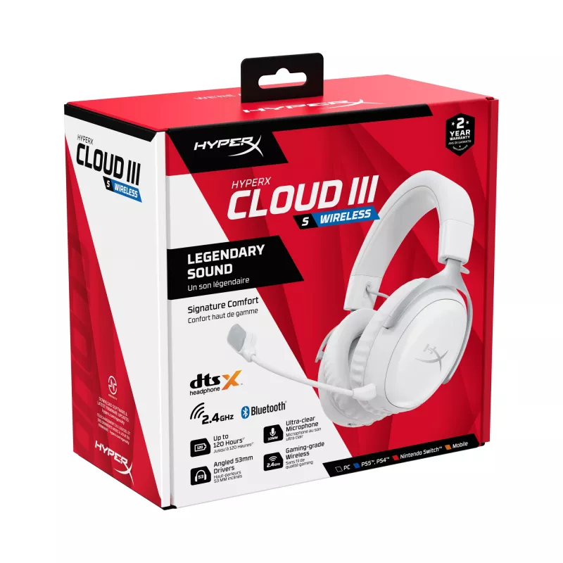 HyperX Cloud III S - Auriculares gaming inalámbricos (blanco), inalámbricos, 20 - 20000 Hz, gaming, 340 g, auriculares, blanco