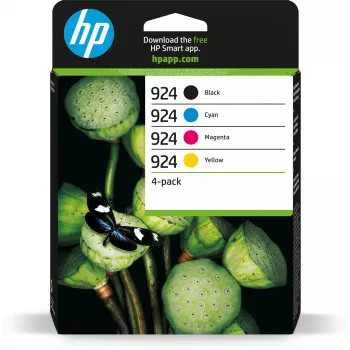 HP 924 pack de 4 cartuchos de tinta originales CMYK, rendimiento estándar, negro, cian, magenta, amarillo, 4 uds., 500 páginas, 400 páginas, pack individual