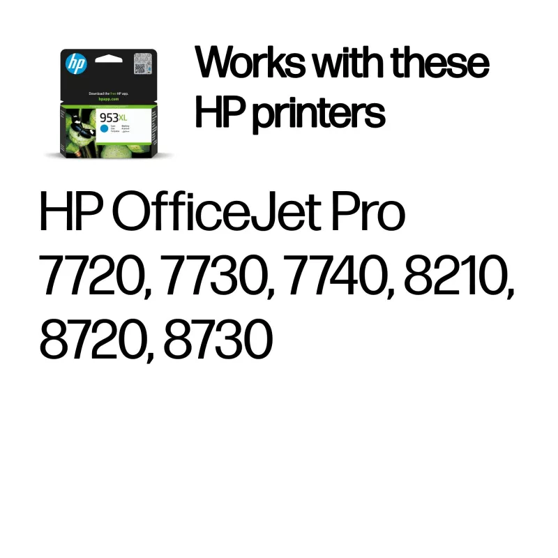 HP 953XL cartucho de tinta original cian de alto rendimiento, alta capacidad, cian, tinta pigmentada, 18 ml, 1 ud., pack individual