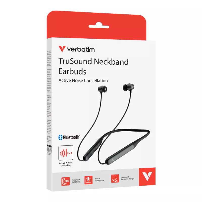 Verbatim TruSound ANC auriculares de cuello negro, inalámbricos, 20 - 20000 Hz, música/uso diario, 46,5 g, auricular, negro