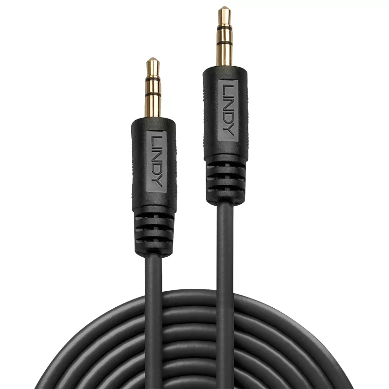 Lindy 20m cable de audio Premium 3,5mm jack, 3,5mm, conector macho, 3,5mm, conector macho, 20 m, negro