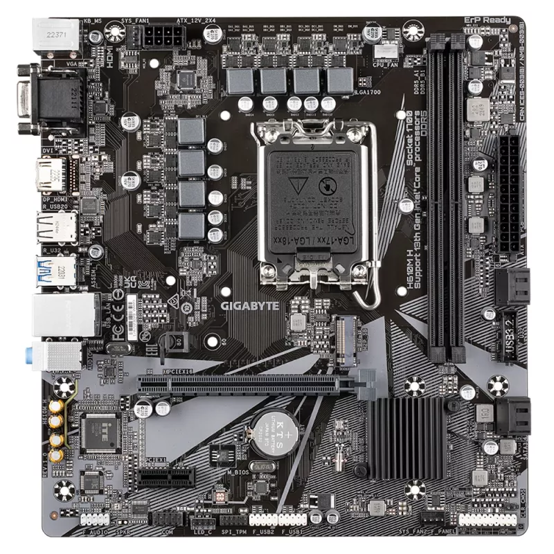 GIGABYTE H610M H Placa base - Compatible con Intel Core 14ª gen, VRM digital híbrido 6+1+1, hasta 5600 MHz DDR4 (OC), 1x PCIe 3.0 M.2, GbE LAN, USB 3.2 Gen 1