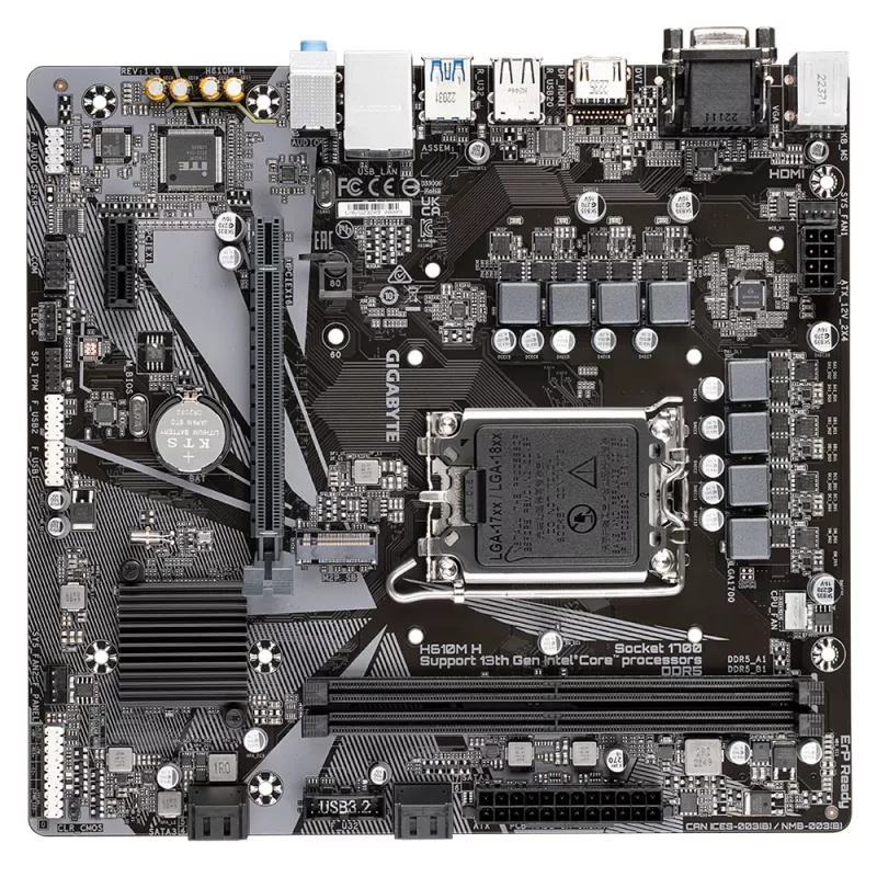 GIGABYTE H610M H Placa base - Compatible con Intel Core 14ª gen, VRM digital híbrido 6+1+1, hasta 5600 MHz DDR4 (OC), 1x PCIe 3.0 M.2, GbE LAN, USB 3.2 Gen 1