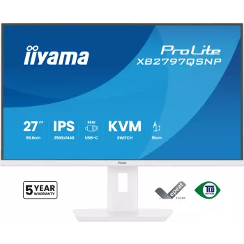 iiyama ProLite XB2797QSNP-W1 Monitor de ordenador IPS-LCD 27 inch 68,6 cm (27 inch) 2560 x 1440 píxeles Quad HD Blanco