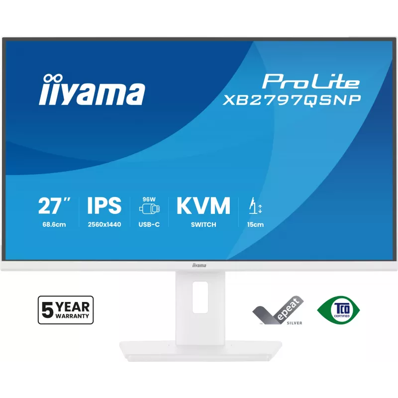 iiyama ProLite XB2797QSNP-W1 Monitor de ordenador IPS-LCD 27 inch 68,6 cm (27 inch) 2560 x 1440 píxeles Quad HD Blanco