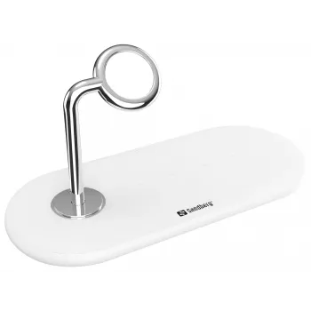 Sandberg Cargador inalámbrico 3en1, Interior, USB, Carga inalámbrica, 0,8 m, Plata, Blanco