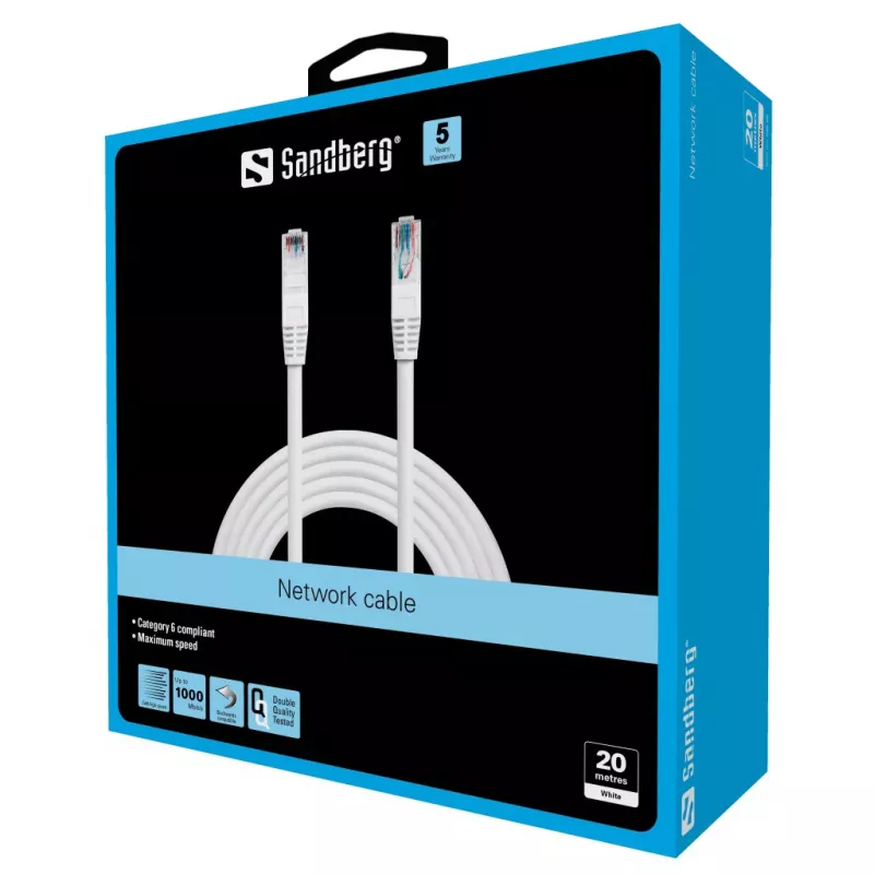Sandberg Cable de red UTP Cat6 20 m, 20 m, Cat6, U/UTP (UTP), RJ-45, RJ-45, Blanco