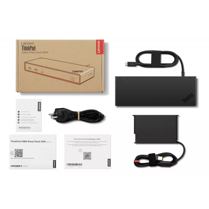 Lenovo ThinkPad USB4 Smart Dock 5500 con fuente de alimentación de 135W, Cableado, Negro