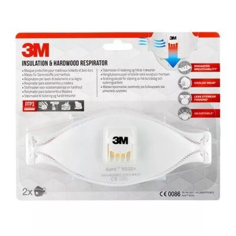 3M Aura Comfort Cool Flow 9332+ FFP3 NR D Mascarillas respiratorias desechables, 2 uds. (9332C2)