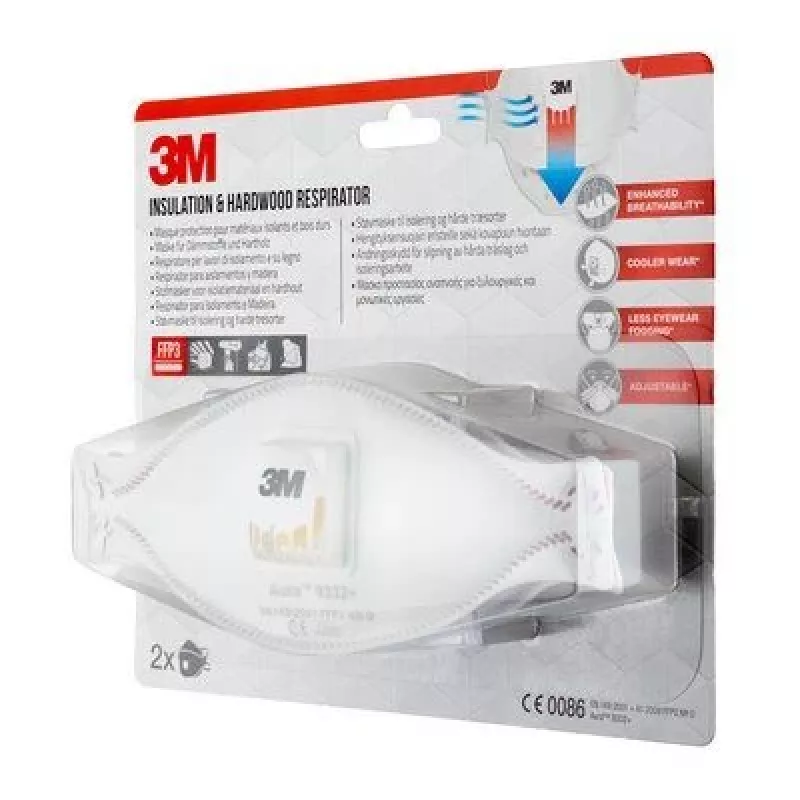 3M Aura Comfort Cool Flow 9332+ FFP3 NR D Mascarillas respiratorias desechables, 2 uds. (9332C2)