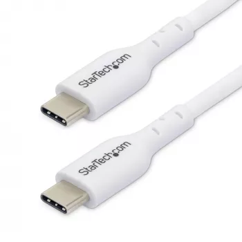 StarTech.com Pack de 2 cables de carga USB-C de 1 m (3,3 ft) blancos, Cable USB-C, Cable de carga para portátil USB 2.0 Type-C, 60 W 3 A Power Delivery, Funda de TPE, Cable de transferencia de datos USB-C, M/M