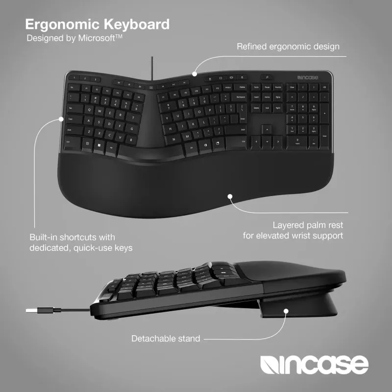 Incase Designed by Microsoft Teclado ergonómico Office USB QWERTY Negro