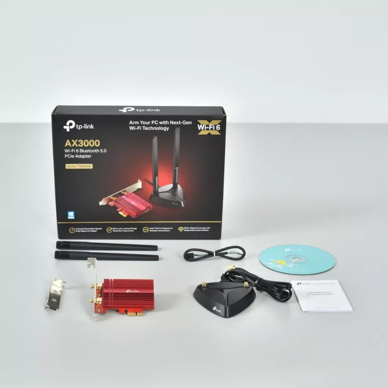 TP-Link AX3000 Wi-Fi 6 Bluetooth 5.0 Adaptador PCIe, Interno, Inalámbrico, PCI Express, WLAN / Bluetooth, 2402 Mbit/s, Negro, Rojo