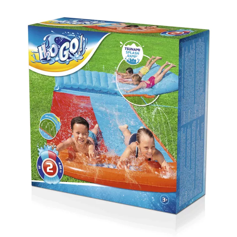 Bestway H2OGO! Tobogán acuático doble con rampa Tsunami Splash 4,88 m