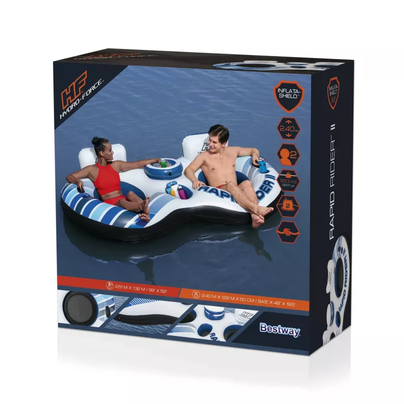 Bestway Hydro-Force Rapid Rider II flotador doble para río, multicolor, flotador, estampado, niño/niña, 180 kg, 2 personas